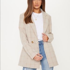 Stone Checkered Woven Blazer